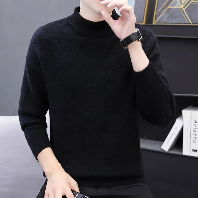 

New Autumn/Winter Mock Neck Sweater Men Solid Color Pullovers Man Half Turtleneck Knitwear Fashion Brand Casual Mens Clothing