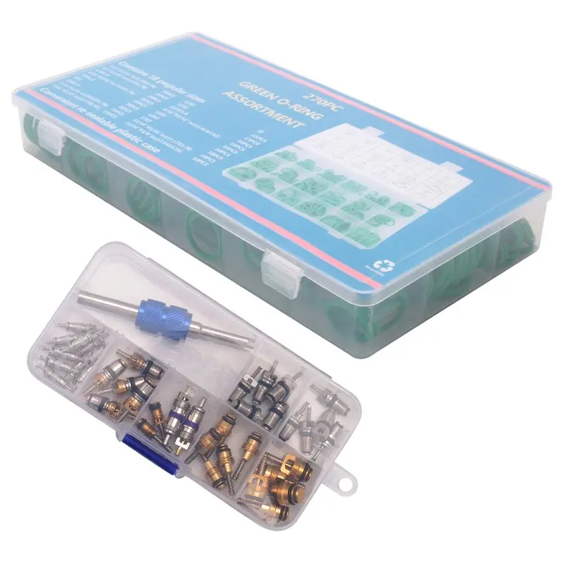 

HLZS-Car A/C Repair Kit 270PCS O-Ring Seals Kit + 40PCS A/C Valve Core Assortment With Remover Tool