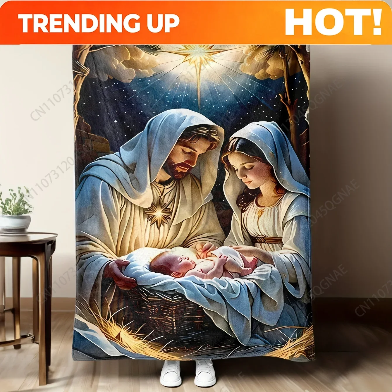 Custom Cozy Flannel Throw Blanket - Starry Night Christmas Scene With Jesus In Manger, Soft & Warm For Couch, Bed, Office - Vers