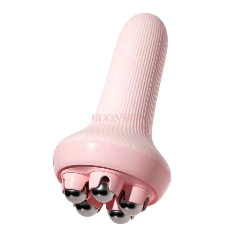 Magnetic bead massager massages the abdomen and legs, holding a roller massage tool to unblock the meridian brush