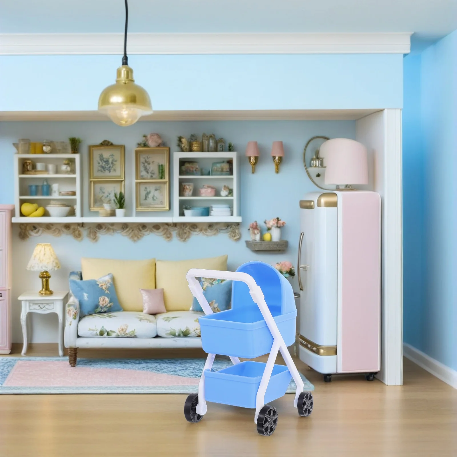 Poussette Miniature échelle 1:12, Design réaliste, aucun assemblage requis pour la décoration de la maison de poupée, en plastique pour enfants