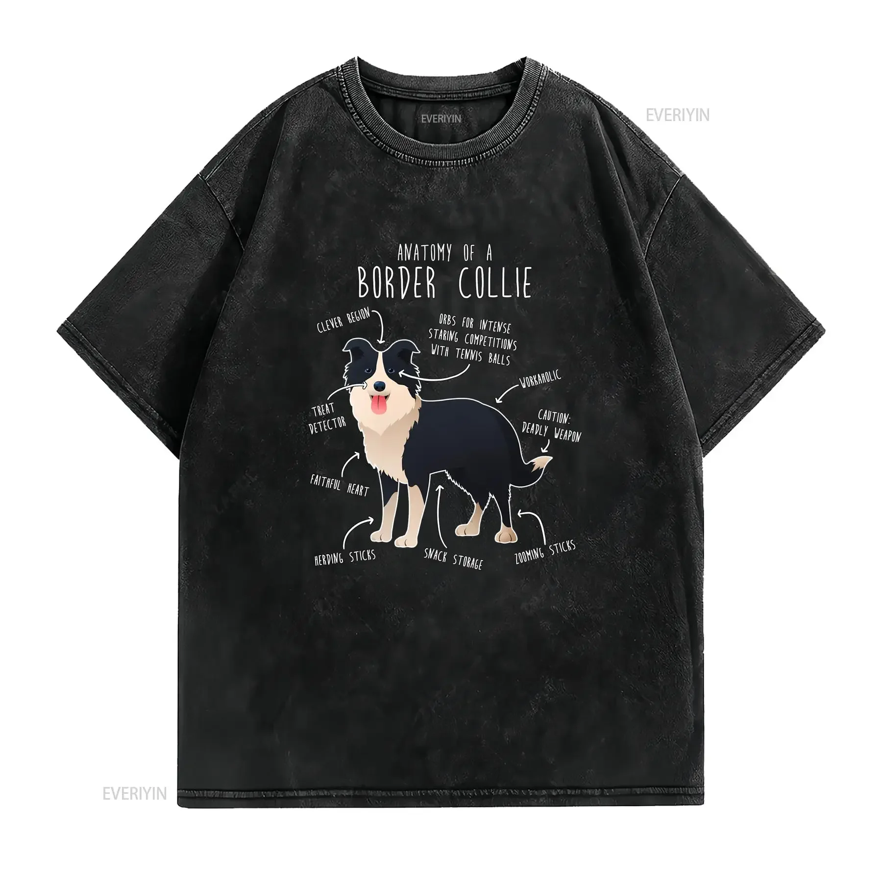 Border Collie T Shirt Funny Dog Lover Cute Pet Mom Dad For Him Her Birthday Anatomy vintage Washed designer clothes Versatile