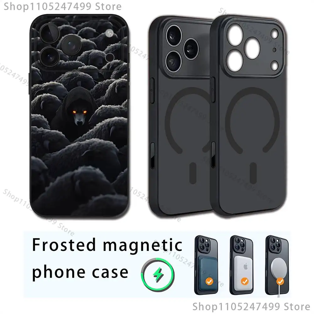 Schapen in wolf's kleding kunst Telefoonhoesje voor iPhone17,16,15,14,13,12,11,Pro,Max,Plus,Mini,SE4,Magnetisch Magsafe Draadloos opladen