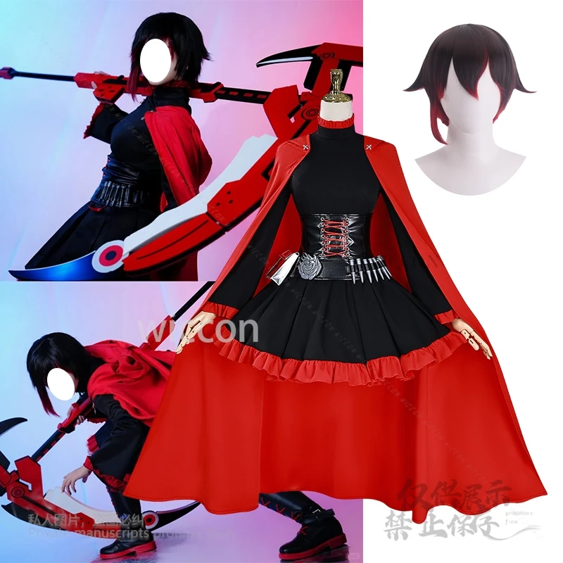

Anime rwby Ruby Cosplay Costume Red Dres Little Riding Hood Battle Fashion Dress Props Set XS-3XL Halloween Wig Woman Customized