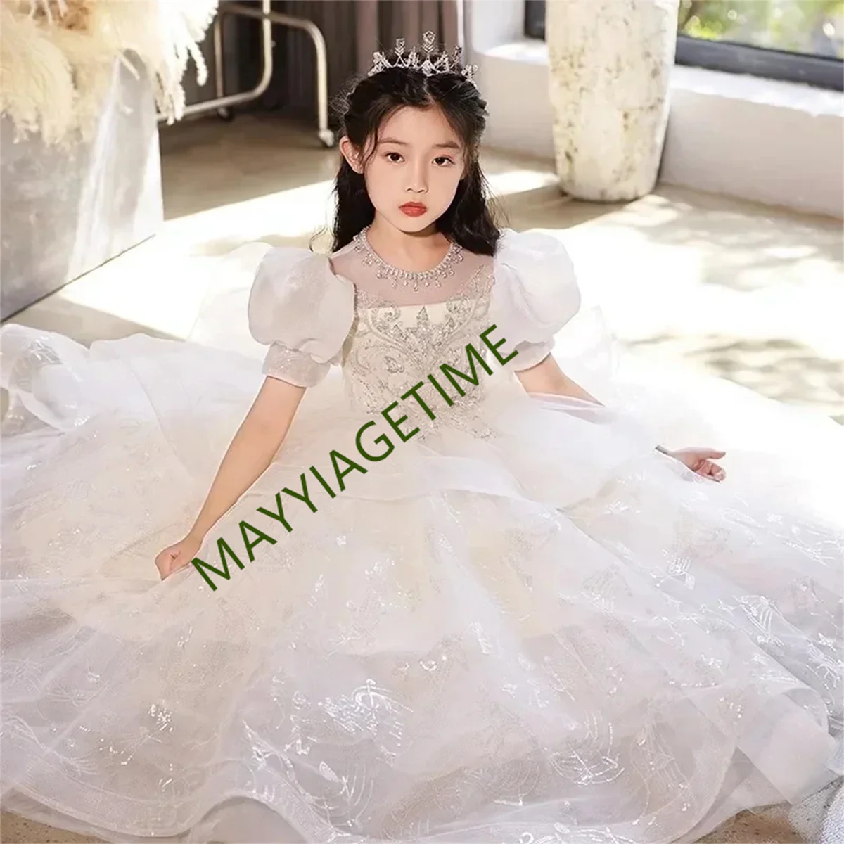 Children's Host Princess Dress 2024 Spring New Fairy Flower Girl Wedding Piano Walk Show Piano Performance Dress