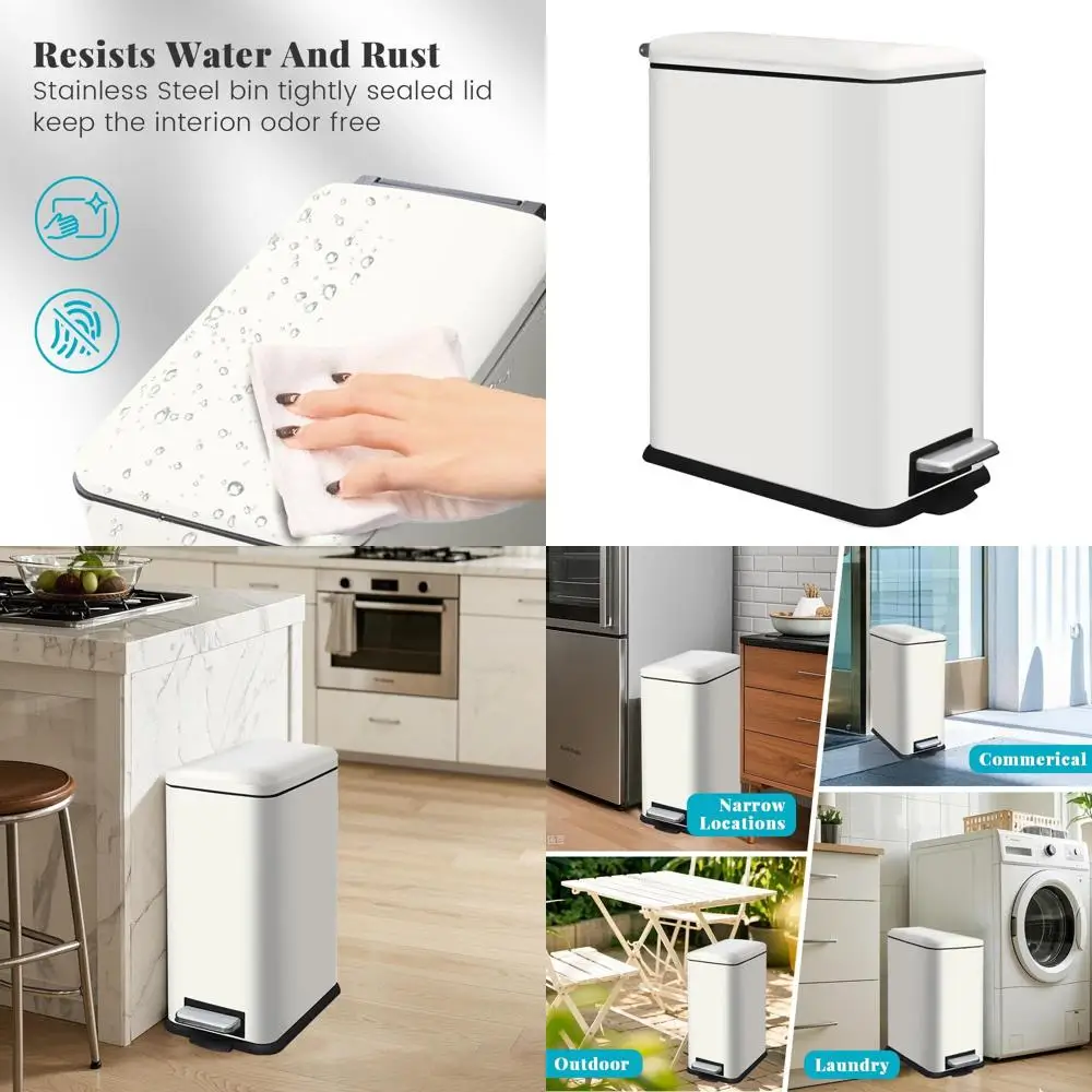 

30L 8-Gallon Stainless Steel Trash Can with Step Pedal, Lid, and Inner Bucket for Home Use