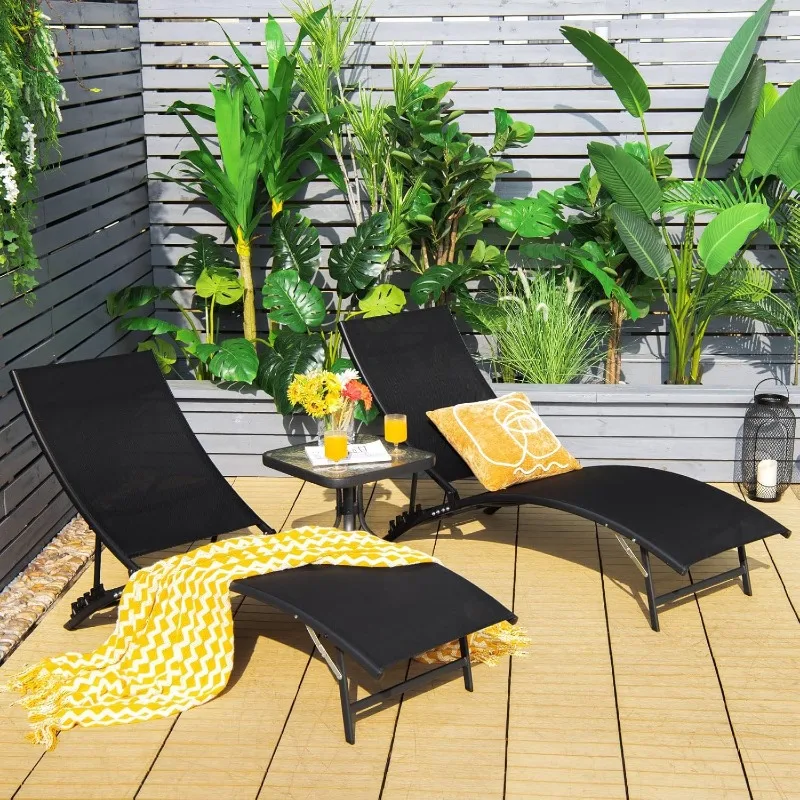Foldable Pool Lounge Chairs with 5-position Adjustable Backrest, Quick-drying Fabric, Patio Lounger for Backyard, Beach, Lawn