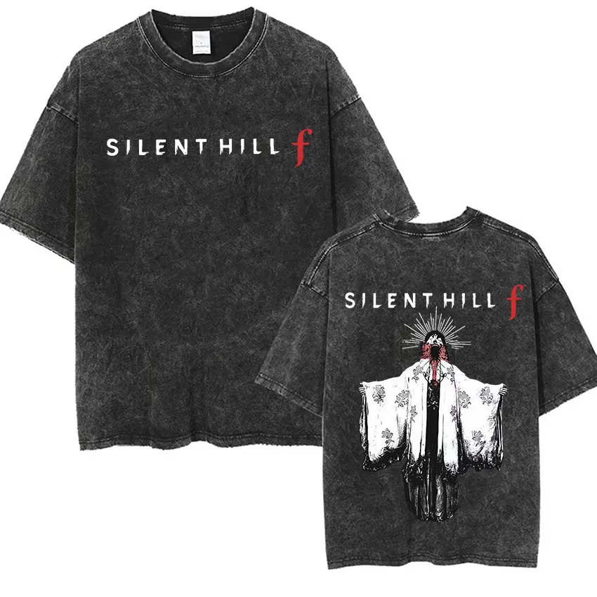 Silent Hill F Vintage lavé T-shirt hommes femmes gothique classique imprimé vêtements T-shirts Hip Hop Cosplay Fans T-shirt à manches courtes