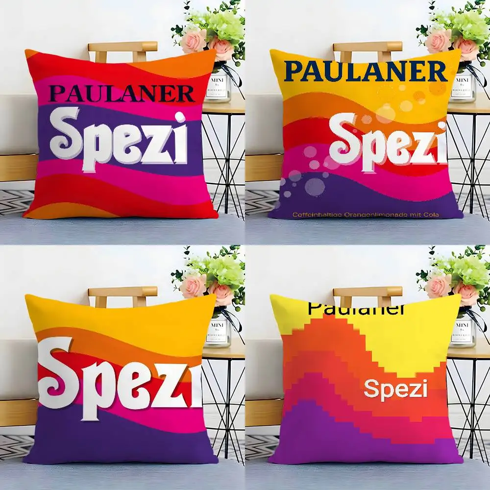 Funda de almohada con logotipo de P-Paulaner Spezi, funda de almohada cuadrada con estampado de doble cara para sofá, sala de estar y dormitorio