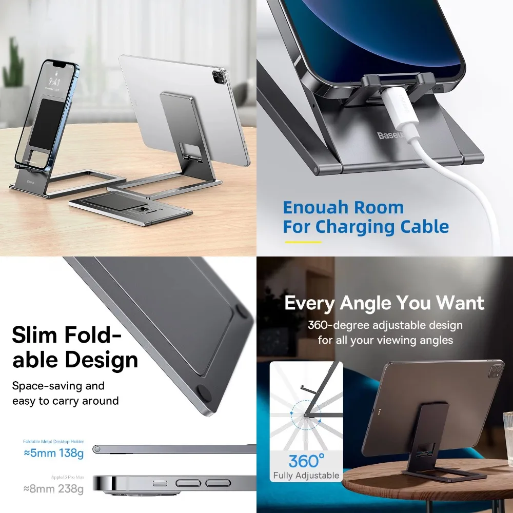 

tynae Metal Phone Stand Foldable Holder for iPhone 16 15 14 13 Pro Max Cellphone Desktop Stand Mobile Phone Accessories Holder