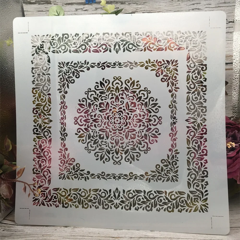 1 sztuk 30*30cm ramka z mandalą w kwadracie DIY nakładania warstw szablony malowanie ścian księga gości kolorowanie tłoczenie Album dekoracyjny szablon
