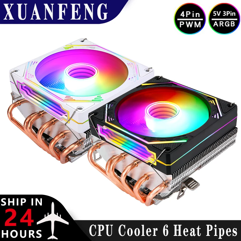 

XUANFENG Compatible LGA1200 115x 1700 2011 2066 x79 x99 AMD AM3 PC Horizontal Radiator 6 Heat Pipe Air-cooled CPU 120mm Fan ARGB