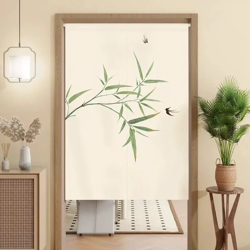 VIKAMA Green Bamboo Swallows Door Curtain for Kitchen Doorway Room Partition Cozy Aesthetic Hanging Style Home Decor