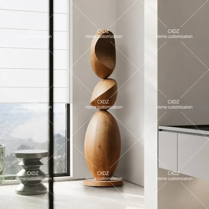 Abstract Wood Carving Floor to Ceiling Large Ornament Sculpture Art Installation for Model Room Entrance B&B Hotel Clubhouse
