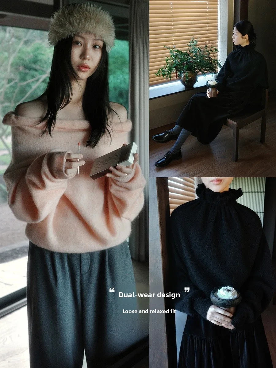 

Soft Cozy Floral Collar One oulder Sweater Skin-Friendly Knitted Bla Base irt Winter Leisure Aosphere Commute Sle L...