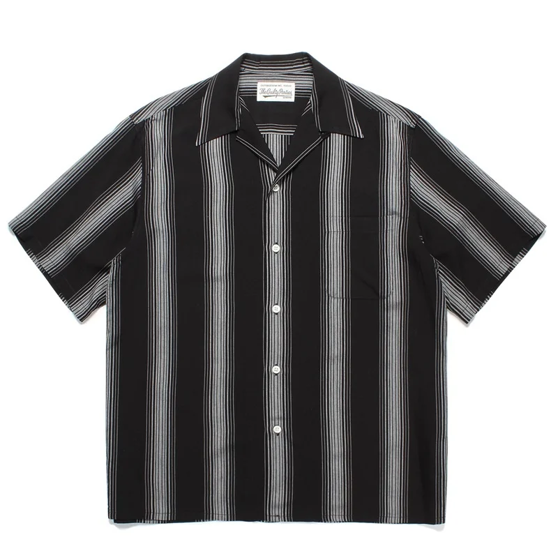 Japanese Patchwork Stripes Brand WACKO MARIA Shirt Summer Street Versatile Mens Womens Casual Short Sleeve Shirt
