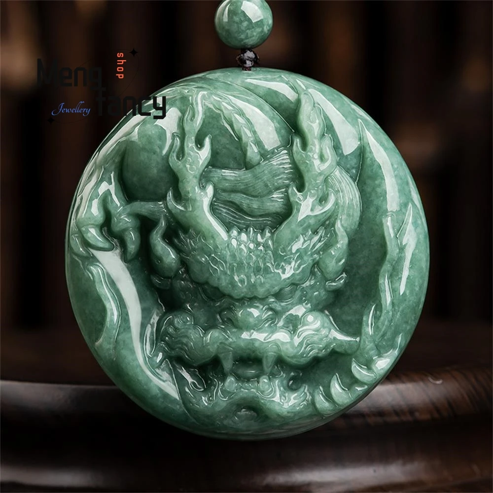 

Natural Jadeite Chinese Zodiac Dragon Pendant Charms Fashion Men Women Engraver Fine Jewelry Luxury Amulets Mascots Holiday Gift