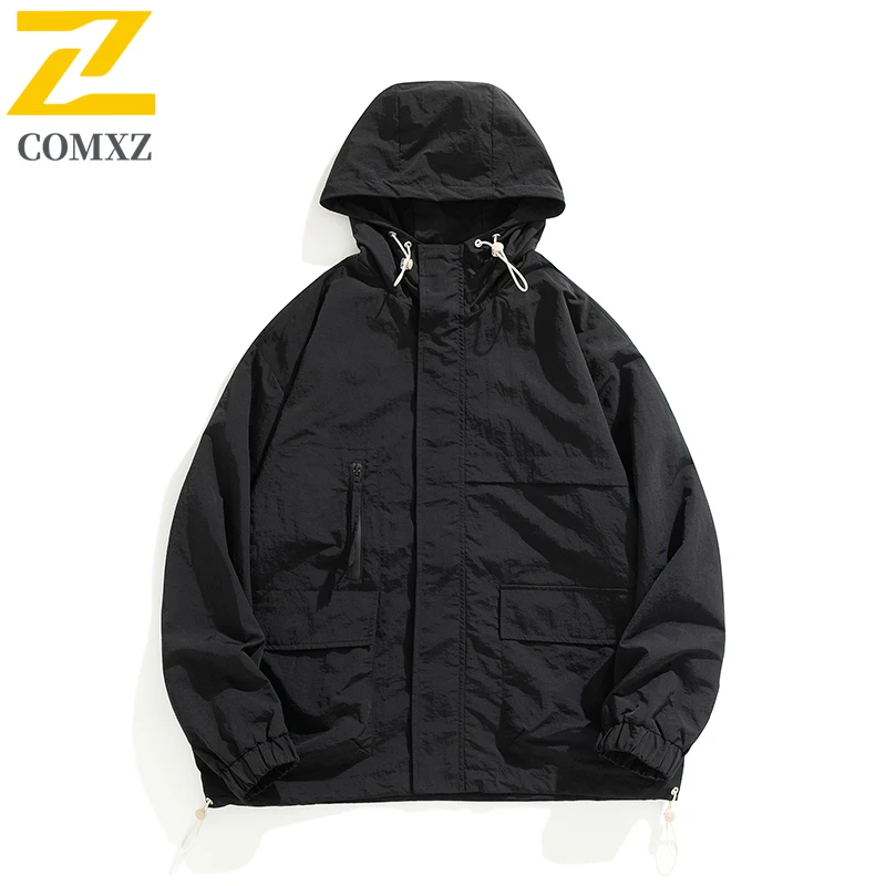 

Men Casual Jacket Spring Autumn New Solid Color Fashionable Versatile Windproof Breathable Hooded Jacket Street Commuting Jacket