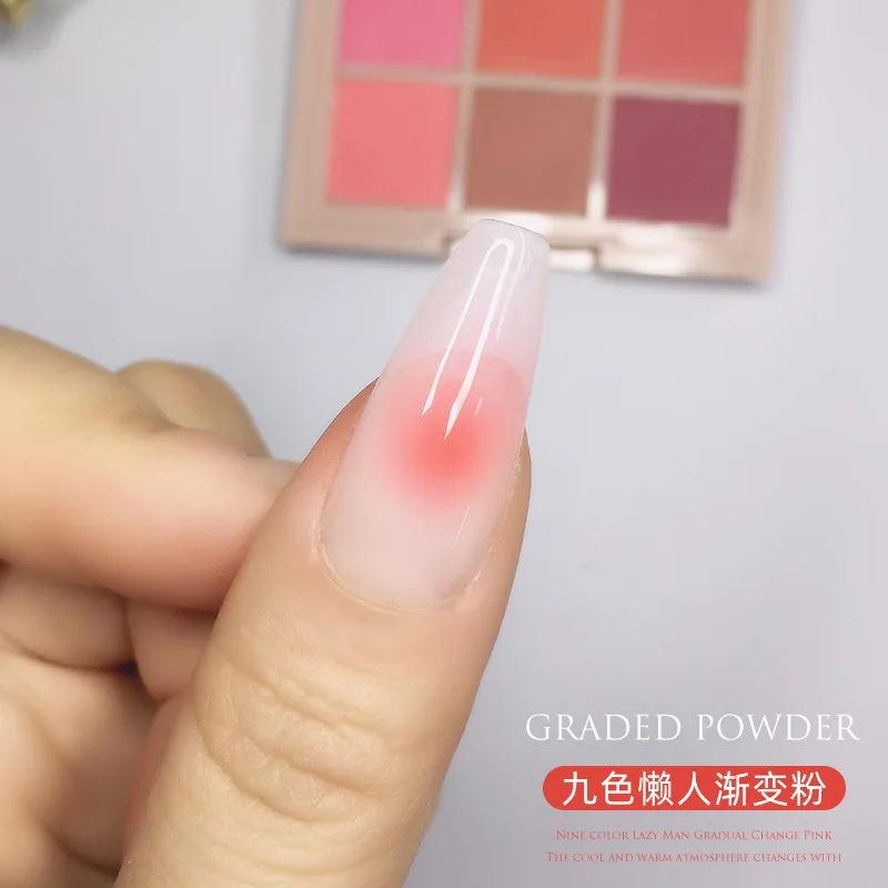 ผงสีไล่ระดับสี9สี/กล่องเรืองแสงนีออนกากเพชรสำหรับแต่งเล็บผงโครเมี่ยม palet bedak สี