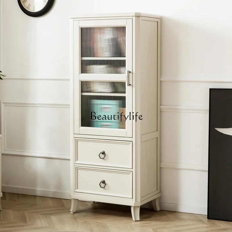 

46Solid wood pure wood TV cabinet American living room furniture gray white glass wine cabinet