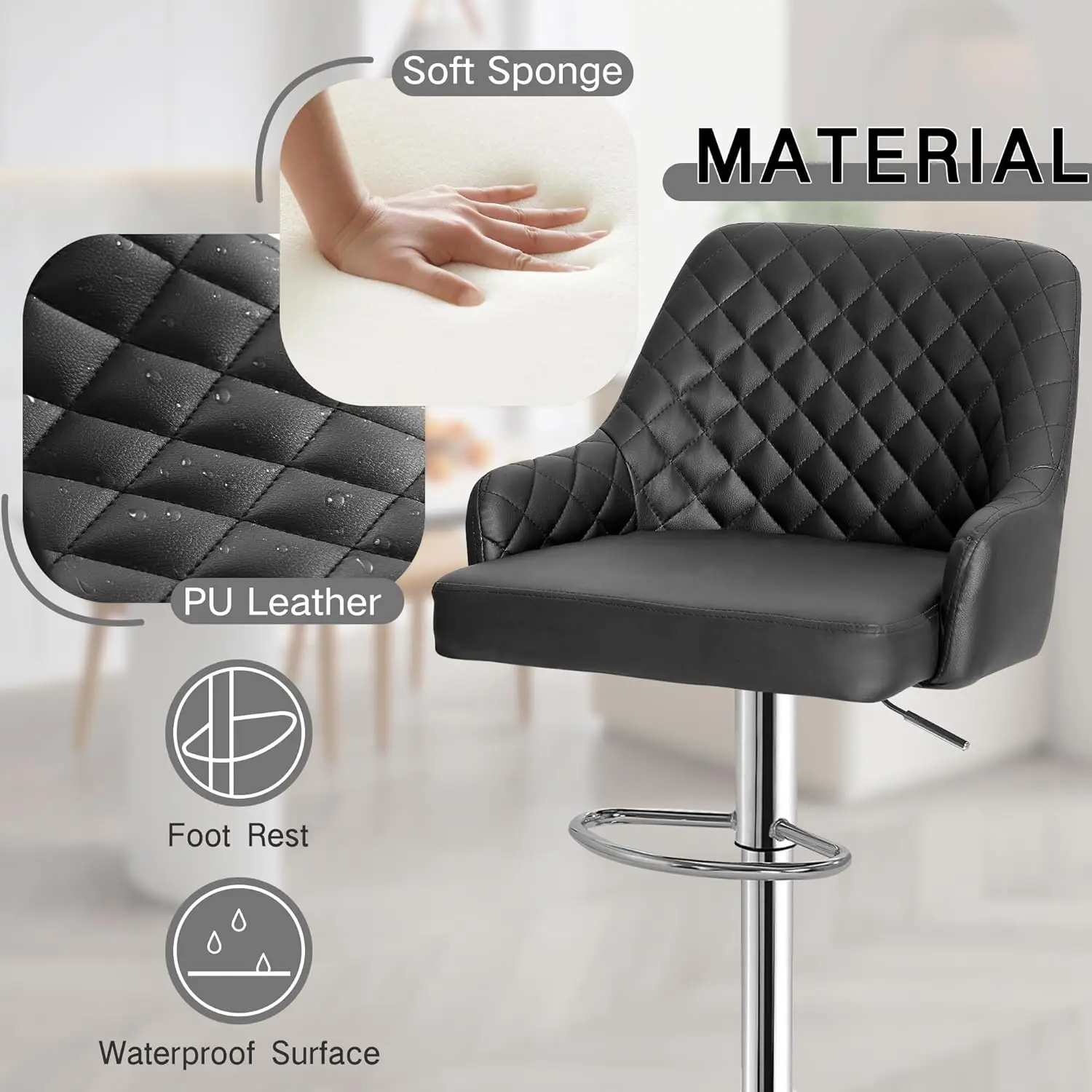 Adjustable Bar Stools Set of 2, Bar Height Stools for Kitchen Counter