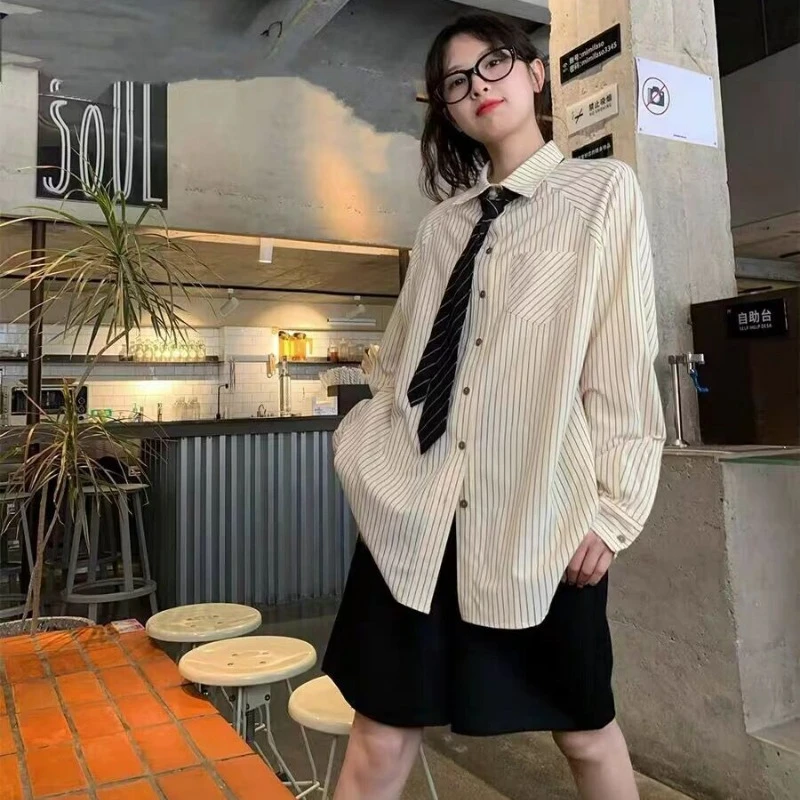 

Chiffon Regular Fit Stripe Shirt for Women Spring/Summer Casual Blouses Oversized Tops Free Shipping