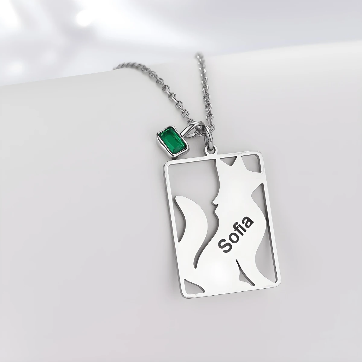 Custom Name Hollow Rectangle Pendant Necklace Personalized Letter Fox Animal Necklaces Stainless Steel Charms Jewelry Gift