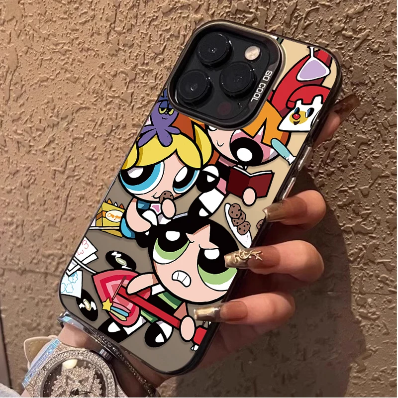 حافظة لطيفة للفتيات من P-Powerpuff لهاتف آيفون 17 16 15 14 13 12 11 Pro Max Plus 17 Air 16E X XR XS Max غطاء ممتص للصدمات صلب #2