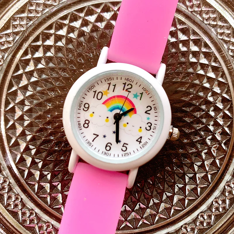 2024 New rainbow cloud luminous silicone band children\'s watch lovely cartoon quartz watch girls watch wholesale