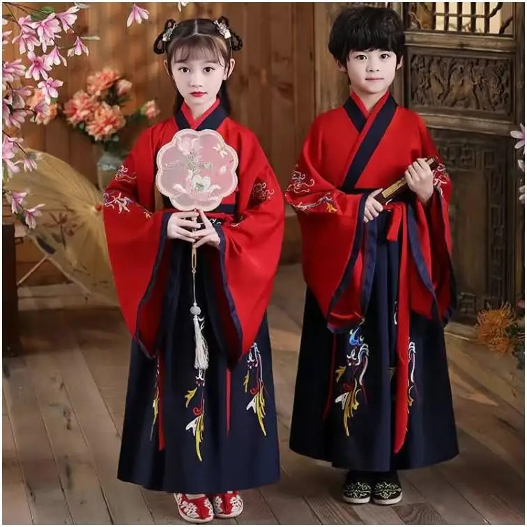 

Chinese Traditional Hanfu Kids Costume Boys Girls Ancient Chinese Clothing for Performance Recital School Show Suit