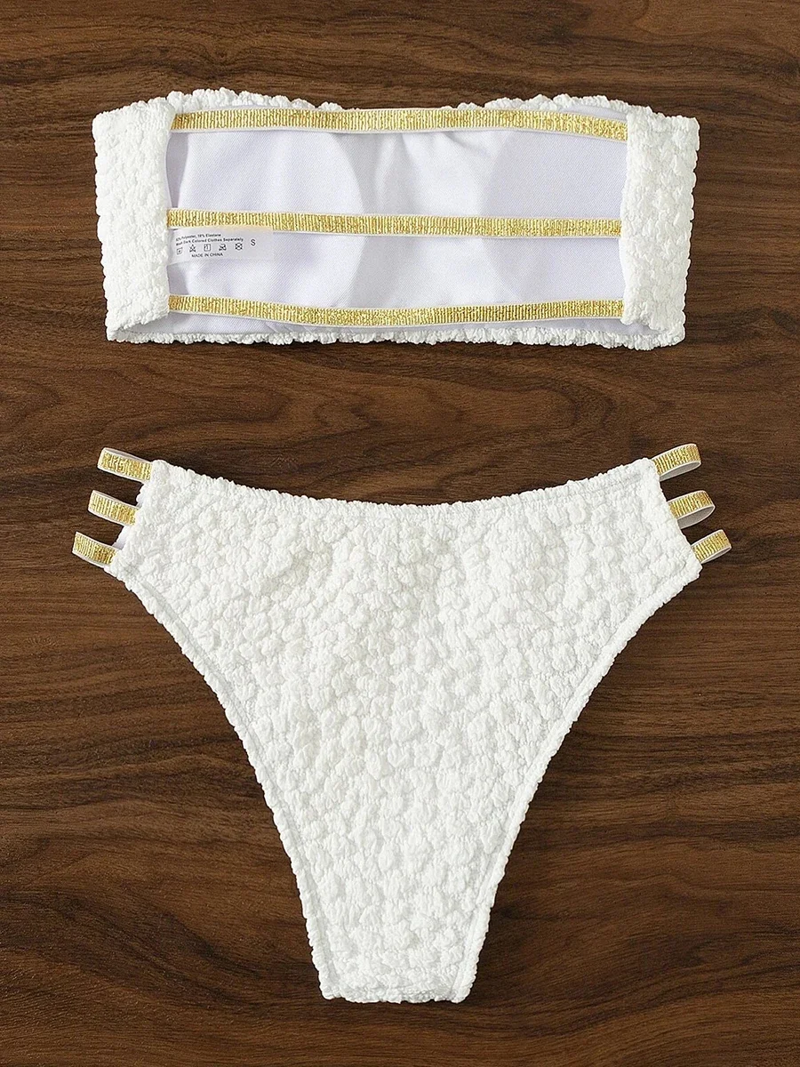 2025 sexy bandeau enrugado tiras biquíni feminino maiô feminino banho de duas peças conjunto de biquíni banhista natação senhora