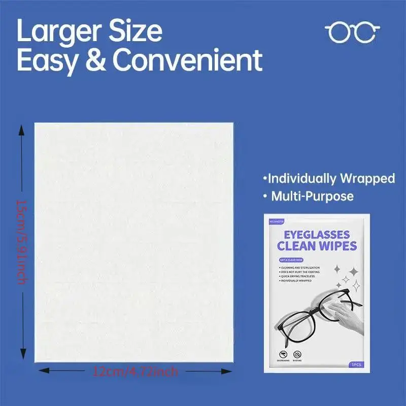 100pcs Disposable Eyeglass Lens Wipes, Individually Wrapped Camera Lens Cleaner Wipes, Portable Anti-Fog Glasses Cleaning Wipes