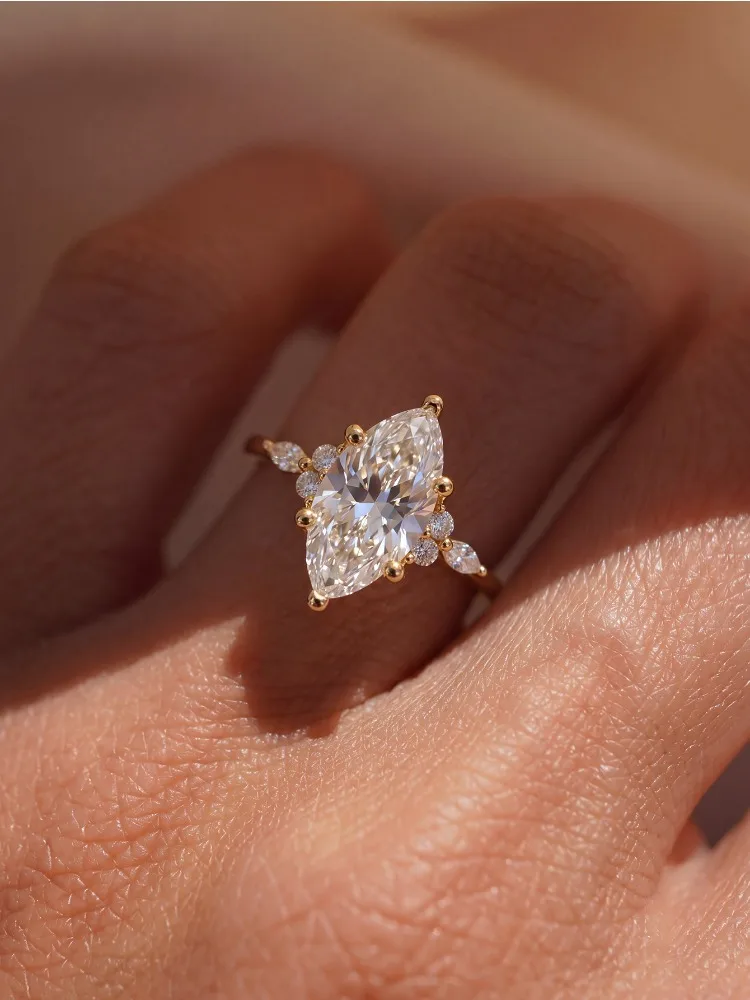 925 Sterling Silber Goldener Vintage Einfacher Marquise Zirkon Ring für Damen Verlobung Hochzeit Einfacher Hochwertiger Edel-Schmuck – Detail 4
