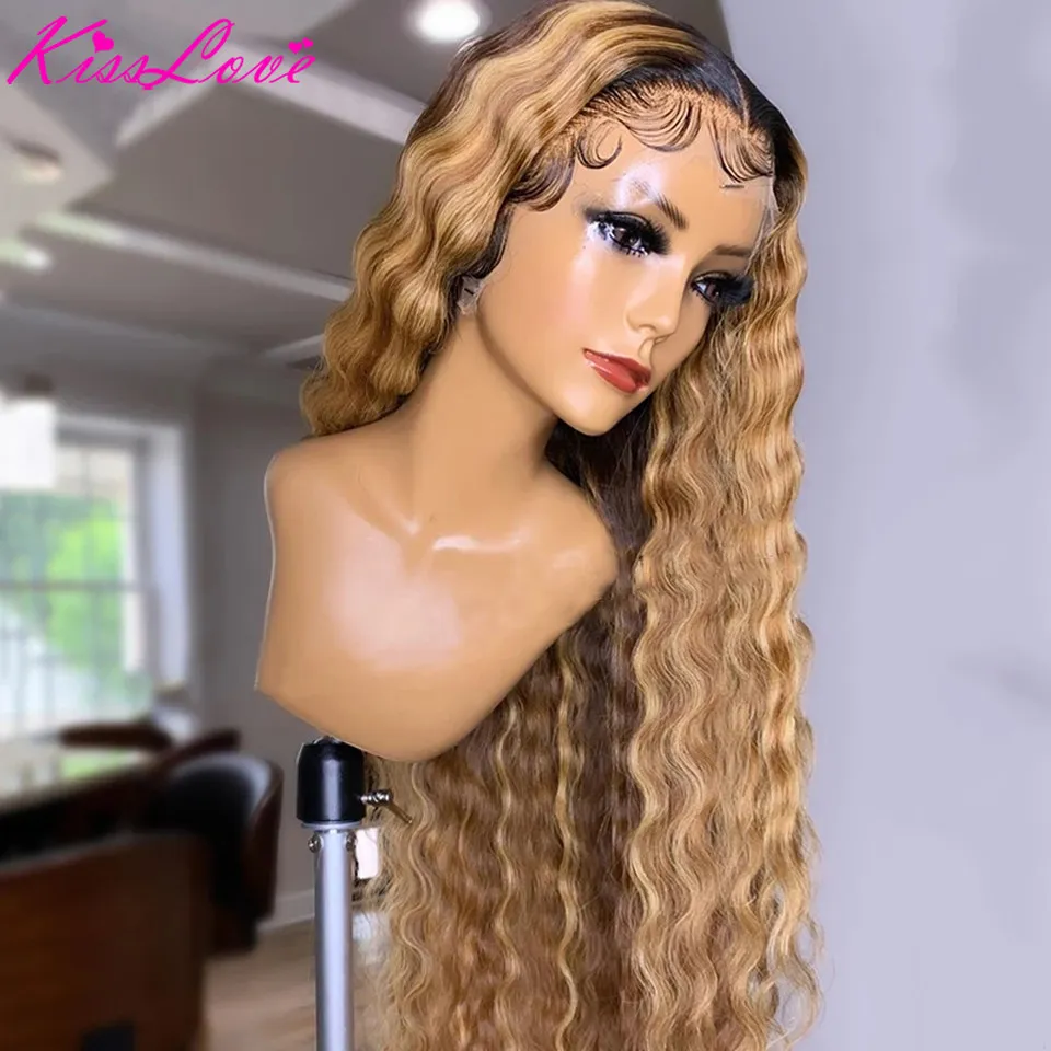 13X4 Hoogtepunt Honing Blonde Pruik Hd Lace Front Menselijk Haar Pruiken Losse Diepe Golf Pruik Transparante 13X6 Kant Frontale Pruiken Pre Geplukt