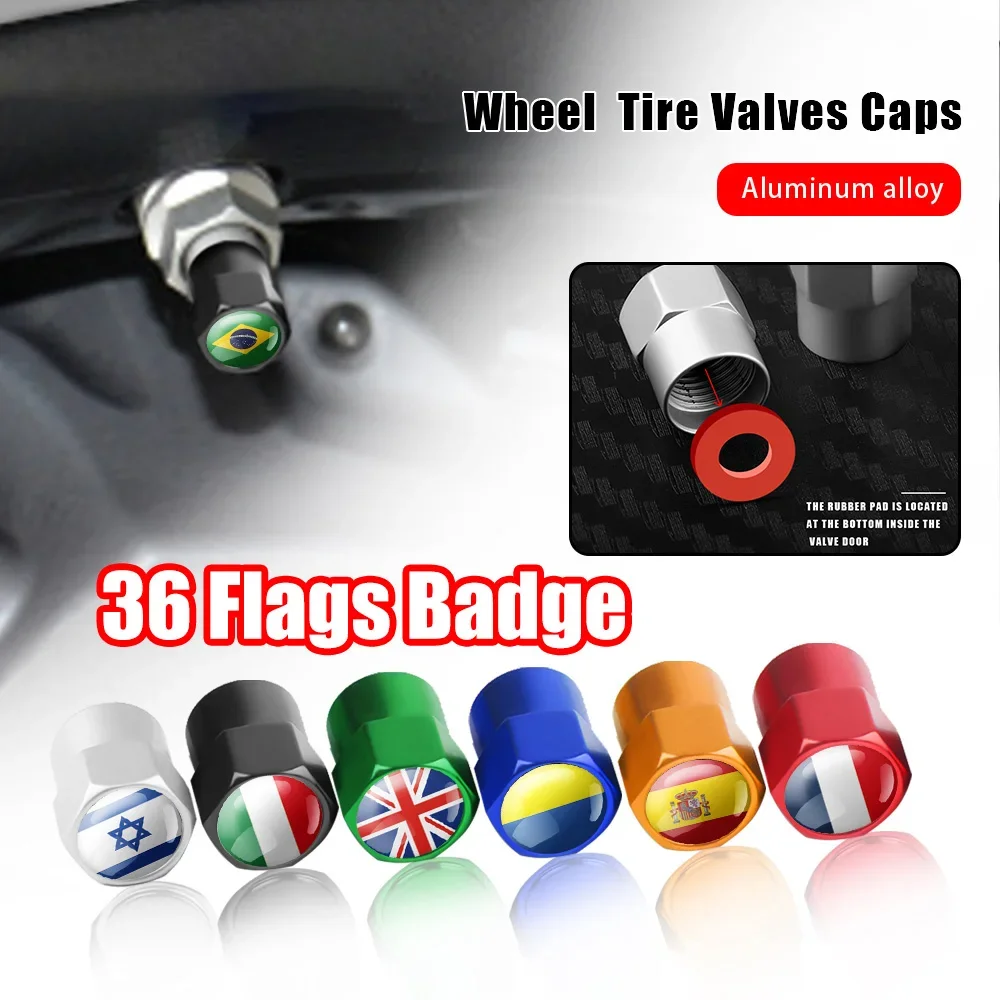 4pcs Car Wheel Tire Valve Caps National Flag Badge Cover For France Japan UK Canada Brazil Germany Poland USA Korea Spain Israel