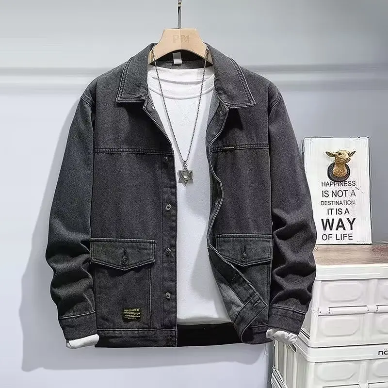 

Свободное повседневное джинсовое мужское джинсовое пальто в американском стиле, тяжелое износостойкое пальто с несколькими карманами, молодежное трендовое пальто Dir Long Sve