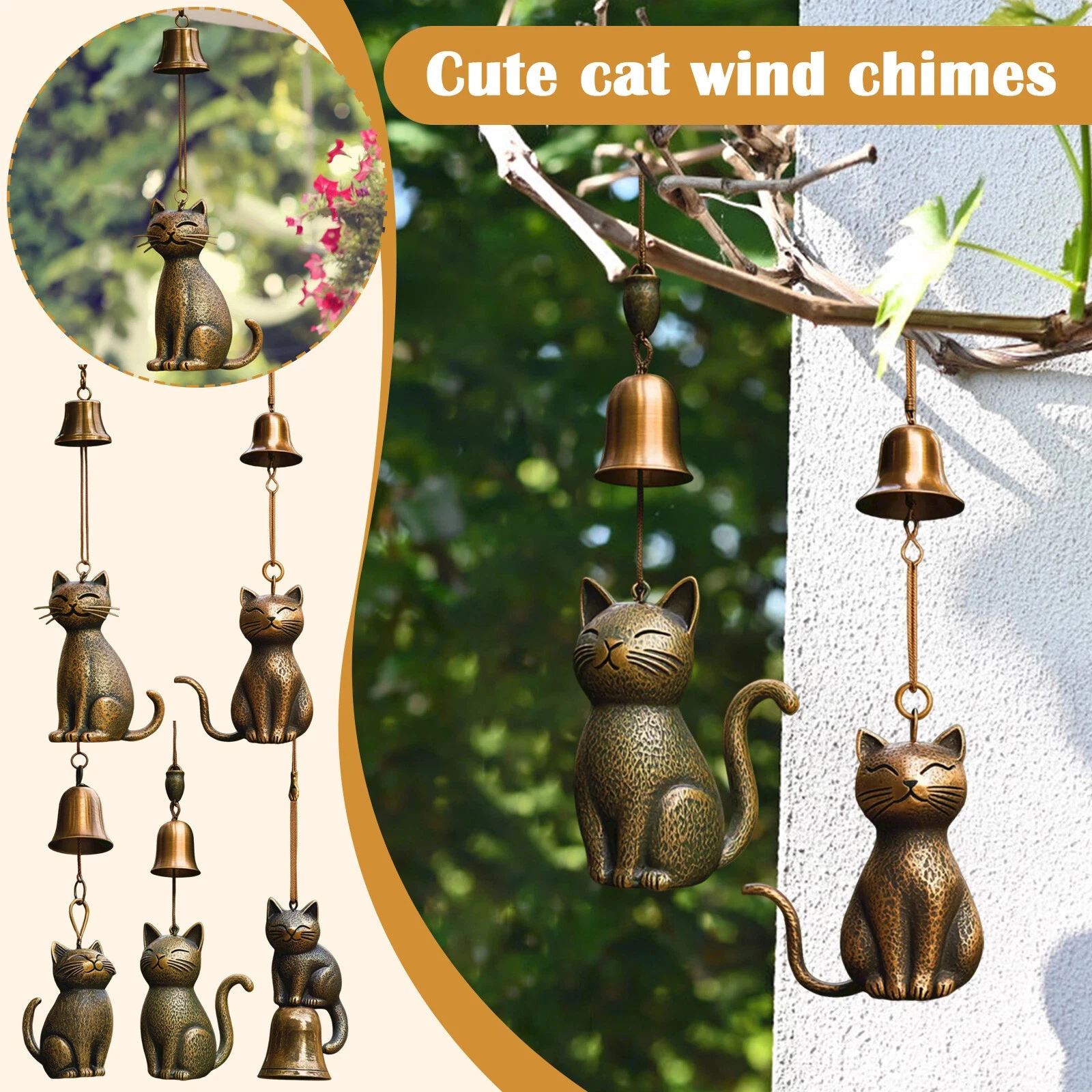 Brass Cat Wind Chimes Door and Window Decorations Outdoor Courtyard Iron Hanging Ornaments DIY Gift - Image 2