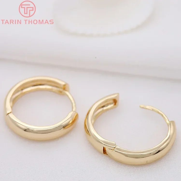 (3784)4PCS 14MM 16MM 18MM 23MM 24K Gold Color Plated Brass Round Earrings Hoop Earring Clip Quality DIY Jewelry Making Findings