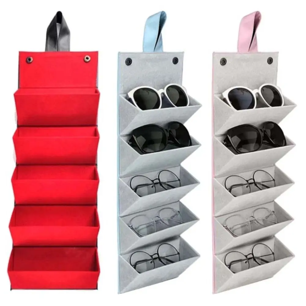 

Foldable Folding 5 Slots Glasses Case PU Eyewear Holder Sunglasses Box Snap Button Jewelry Organizer Sunglass Display Case Men