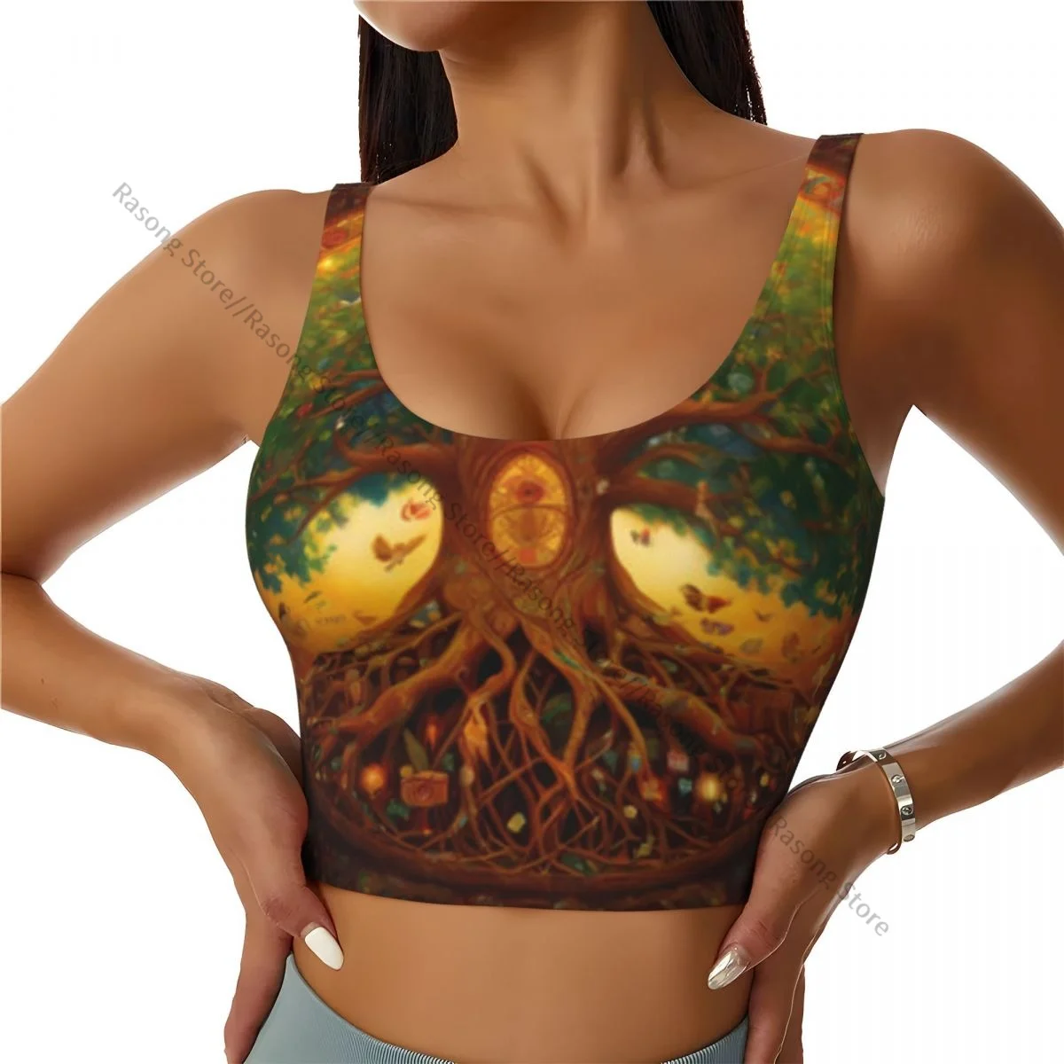 Sports Bra Women Running Yoga Clothes Vest Colorful Tree Of Life With Brunches Gathering Fitness Vest