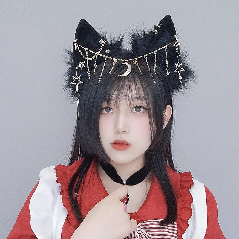 Mignon en peluche fait à la main magnifiques bandeaux de Cosplay accessoires de spectacle de bande dessinée coiffure chaîne de perles accessoires de cheveux bandeau d'oreille d'animal
