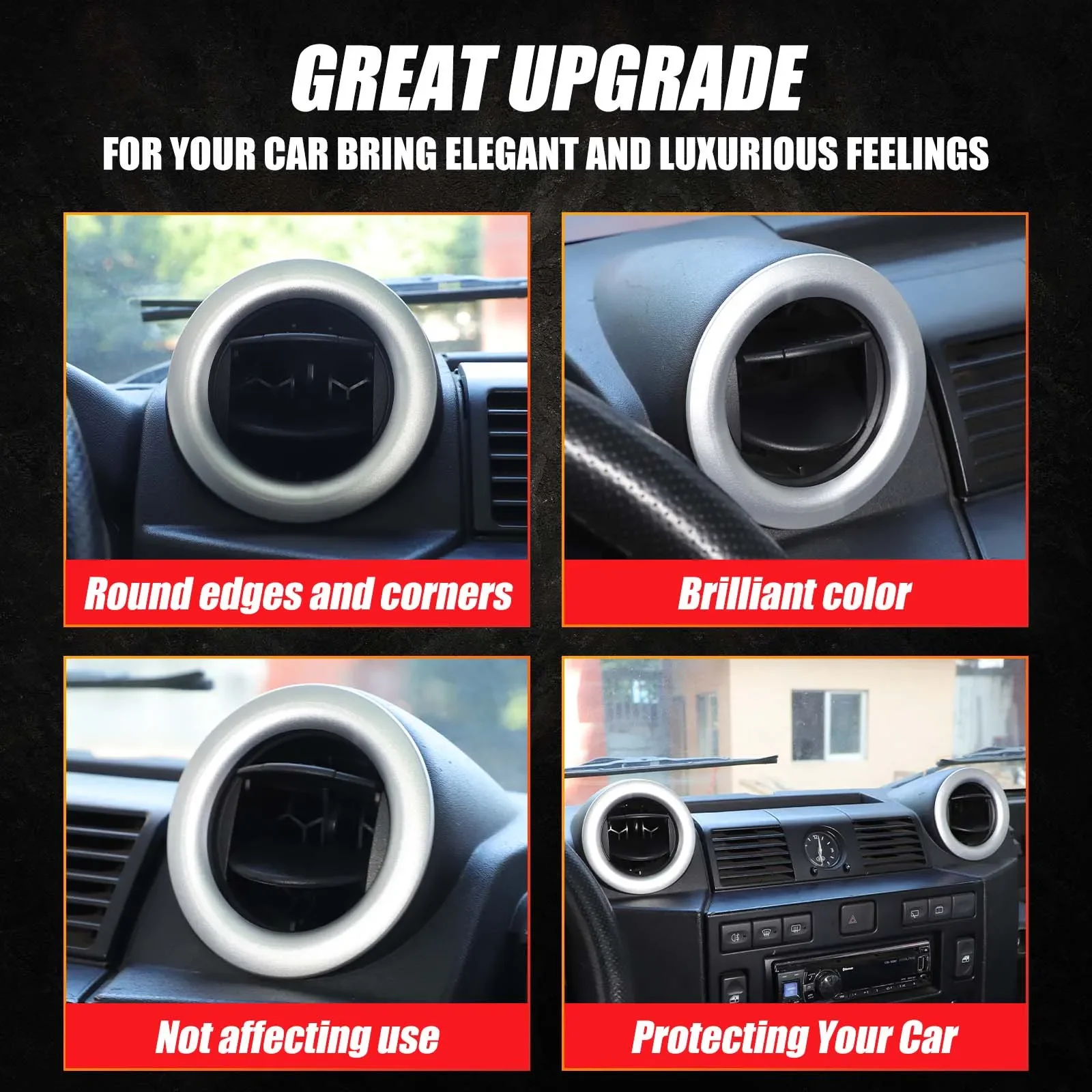 Aluminum Alloy Red For Land Rover Defender 90 110  2004-2018 Car central control air outlet ring decoration sticker accessories
