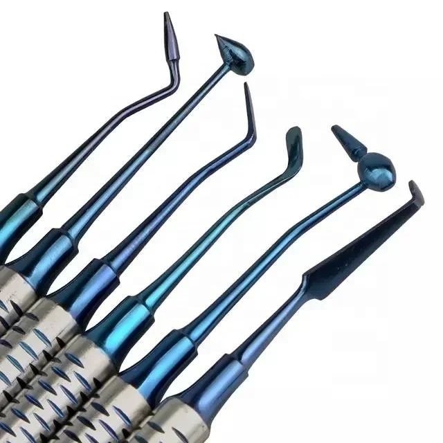 Stainless Steel Blue Titanium Dentals Cement Teeth Filling Spatula Instruments Set of 6 pcs