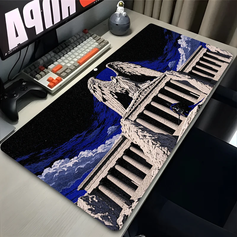 Cool Anime Knight Mouse pad Large Gamer Keyboard Pad Mythical architecture Computer Desk Mat Gaming MousePad Decoracion carpet