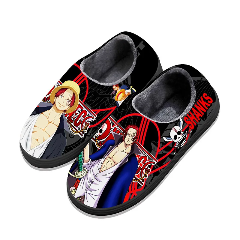 Pantuflas de Peluche de Personajes de Anime One Piece Shanks Barbanegra Sabo Jinbe Naruto Akatsuki, Pantuflas de Invierno Antideslizantes con Estampado Completo para el Hogar