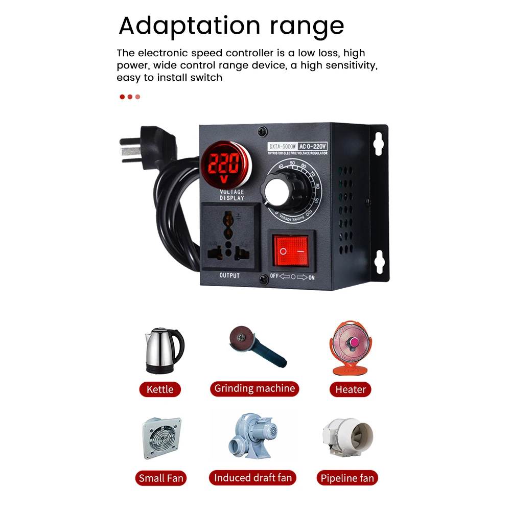 Voltage Regulator 5000W Speed Temperature Light Voltage Adjuatable Dimmer AC 110V 220V Compact Variable Voltage Controller