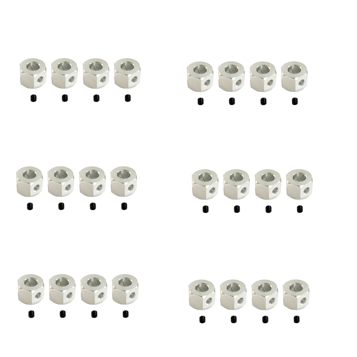 24 قطعة 5 مللي متر إلى 12 مللي متر المعادن الموحد محور عجلات محول سداسي ل WPL D12 C14 C24 B14 B16 MN D90 D91 ، فضي