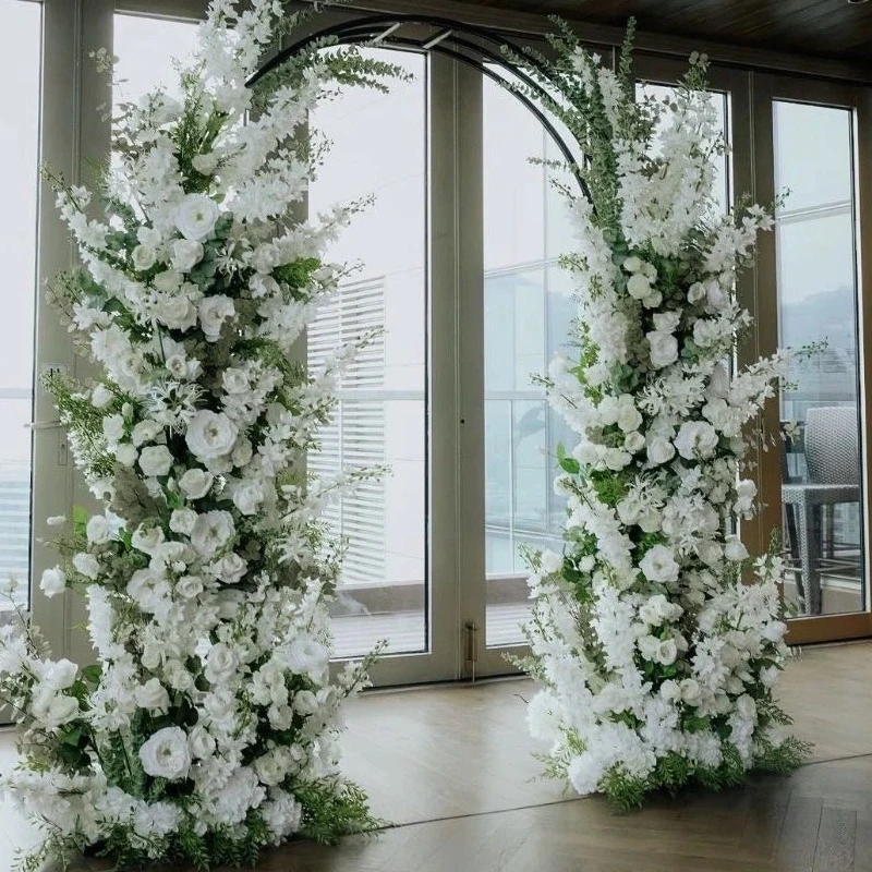 صف زهور مقوس على شكل قرن ، خلفية زفاف ، ترتيبات زهور ، أرضية طريق رصاص ، وردة بيضاء ، صفير ، ورقة خضراء ، ديكور حفلات #2