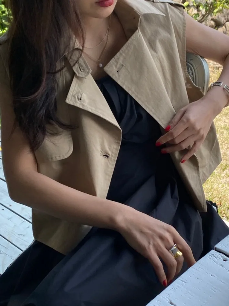 

Chic Summer Vintage Pure Color Button Design ort Loose Women's Vest Coat Spring Autumn Season Casual Comfortable Outerwear