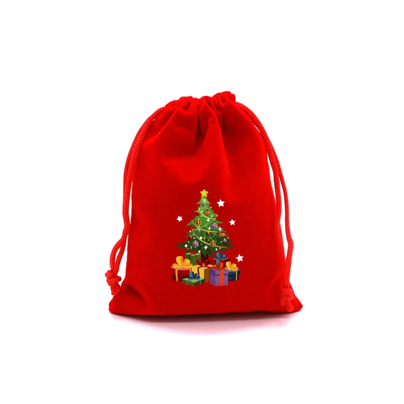 1-10pcs Red Christmas Velvet Bags Drawstring Pouch Candy Snack Gift Bag Bracelet Jewelry Packaging Storage Bags New Year 2024